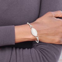 Sterling Silver Polished Engravable 25x15mm Oval ID Plate Hook Closure Bangle Bracelet view 4
