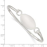 Sterling Silver Polished Engravable 25x15mm Oval ID Plate Hook Closure Bangle Bracelet view 3