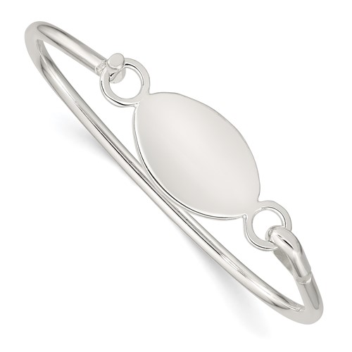 Sterling Silver Polished Engravable 25x 15mm Oval ID Plate Hook Closure Bangle Bracelet