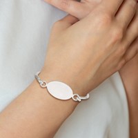Sterling Silver Polished Engravable 33x 20mm Oval ID Plate Hook Closure Bangle Bracelet view 4