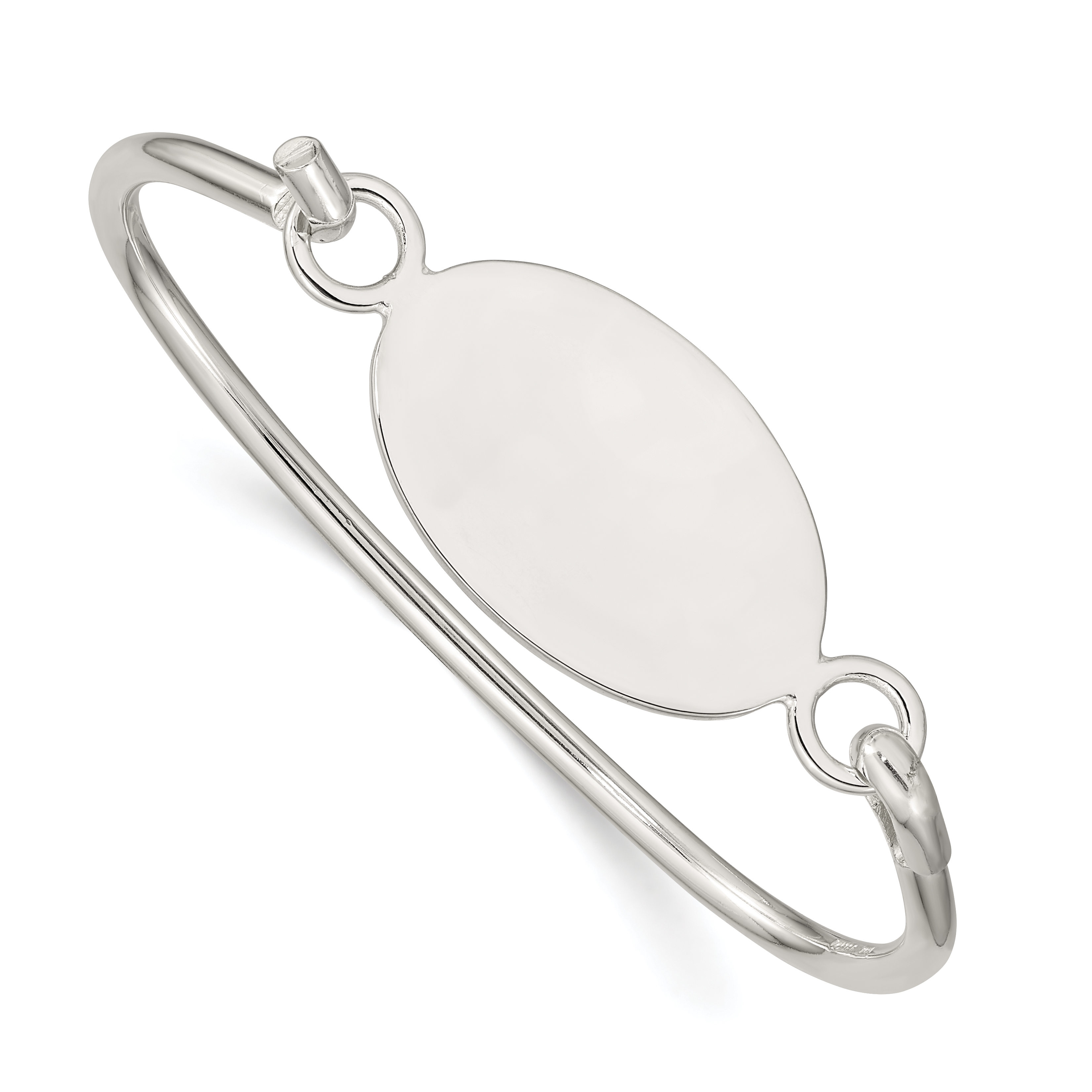 Sterling Silver w/Oval ID Plate Bangle Bracelet (QB415)