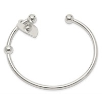 Sterling Silver Polished 3mm Heart Charm Cuff Bangle Bracelet view 2