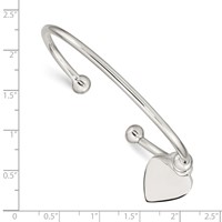 Sterling Silver Polished 3mm Heart Charm Cuff Bangle Bracelet view 3
