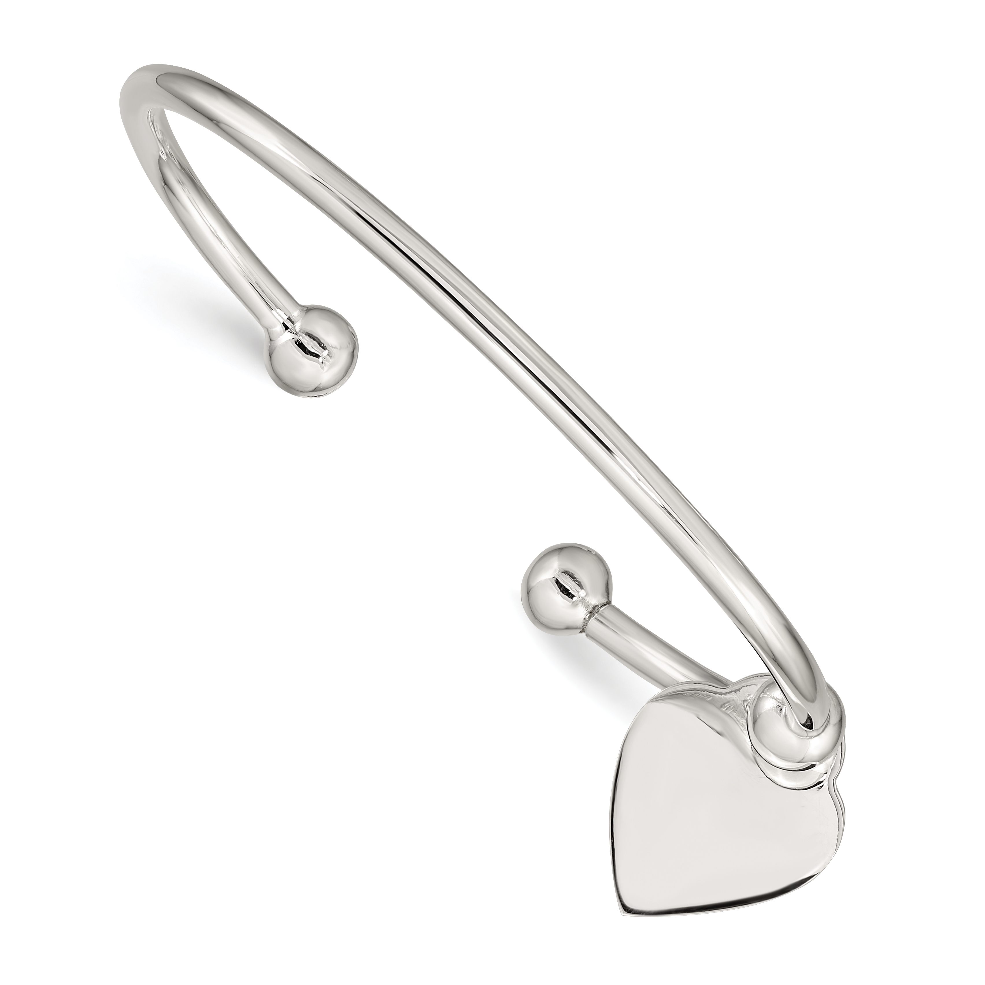 Sterling Silver 3mm Heart Bangle Bracelet (QB416)
