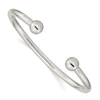Sterling Silver Polished Round Ends 4mm Cuff Bangle Bracelet view 1