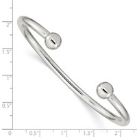 Sterling Silver Polished Round Ends Cuff Bangle Bracelet view 3