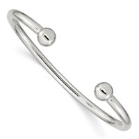 Sterling Silver Polished Round Ends Cuff Bangle Bracelet view 1