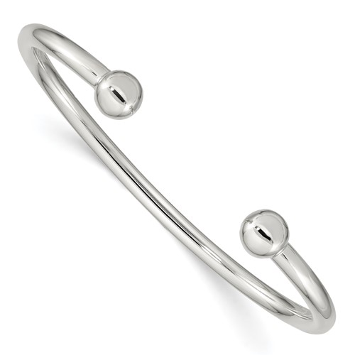 Sterling Silver Polished Round Ends Cuff Bangle Bracelet