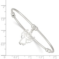 Sterling Silver Rhodium-plated Polished Bead Bracelet with Angel Charm Stretch Bangle view 3