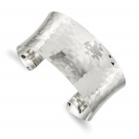 Sterling Silver Polished Hammered Concave 30mm Cuff Bangle view 1
