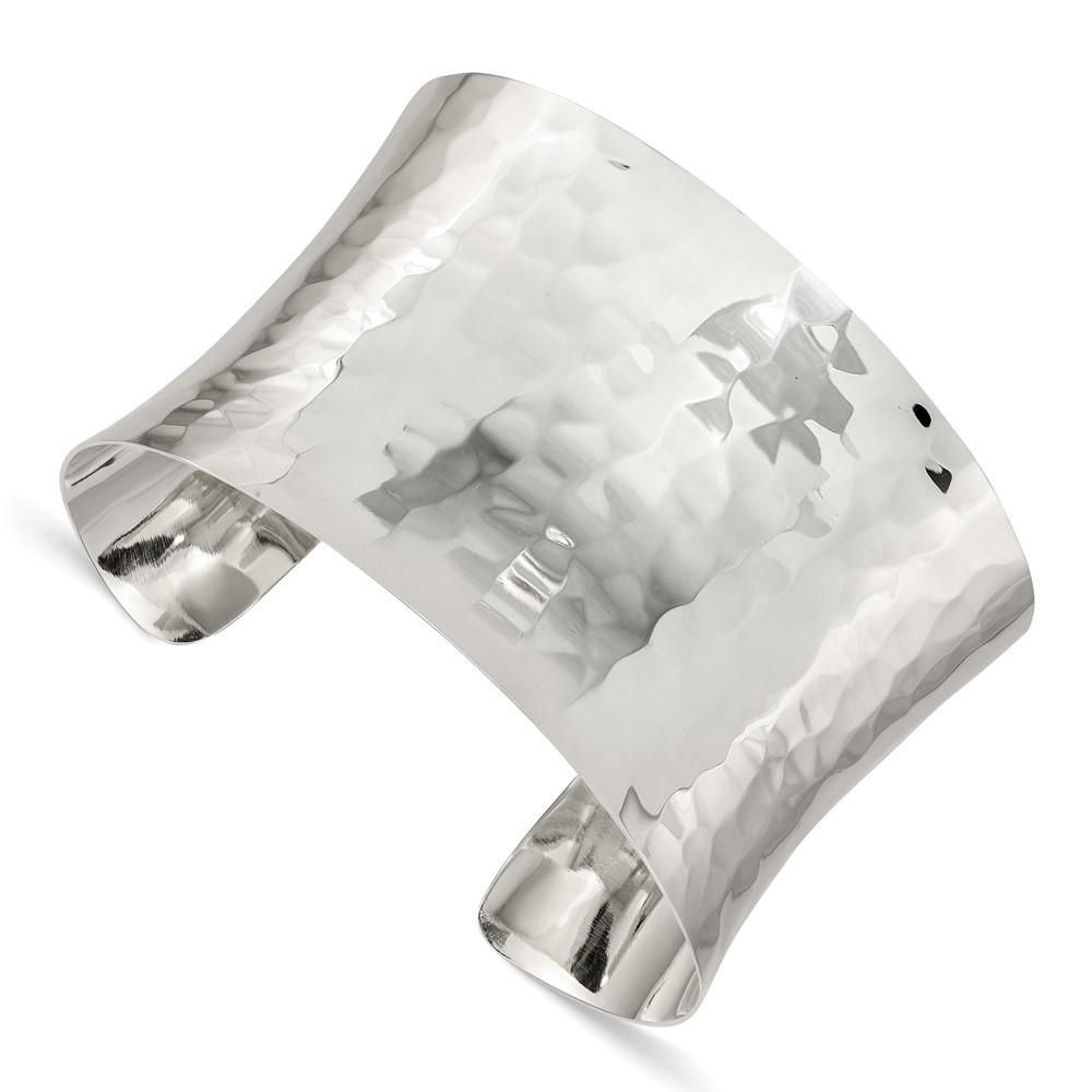 Sterling Silver Polished Hammered Concave 39.5mm Cuff Bangle