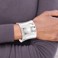 Sterling Silver Polished Hammered Concave 49.5mm Cuff Bangle view 4