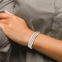 Sterling Silver Polished 3-Row Flat Cuff Bangle view 4