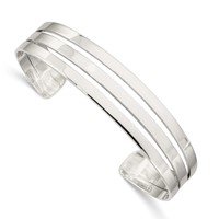 Sterling Silver Polished 3-Row Flat Cuff Bangle view 1