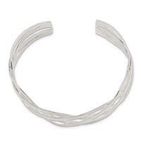 Sterling Silver Polished Woven Design Cuff Bangle view 2