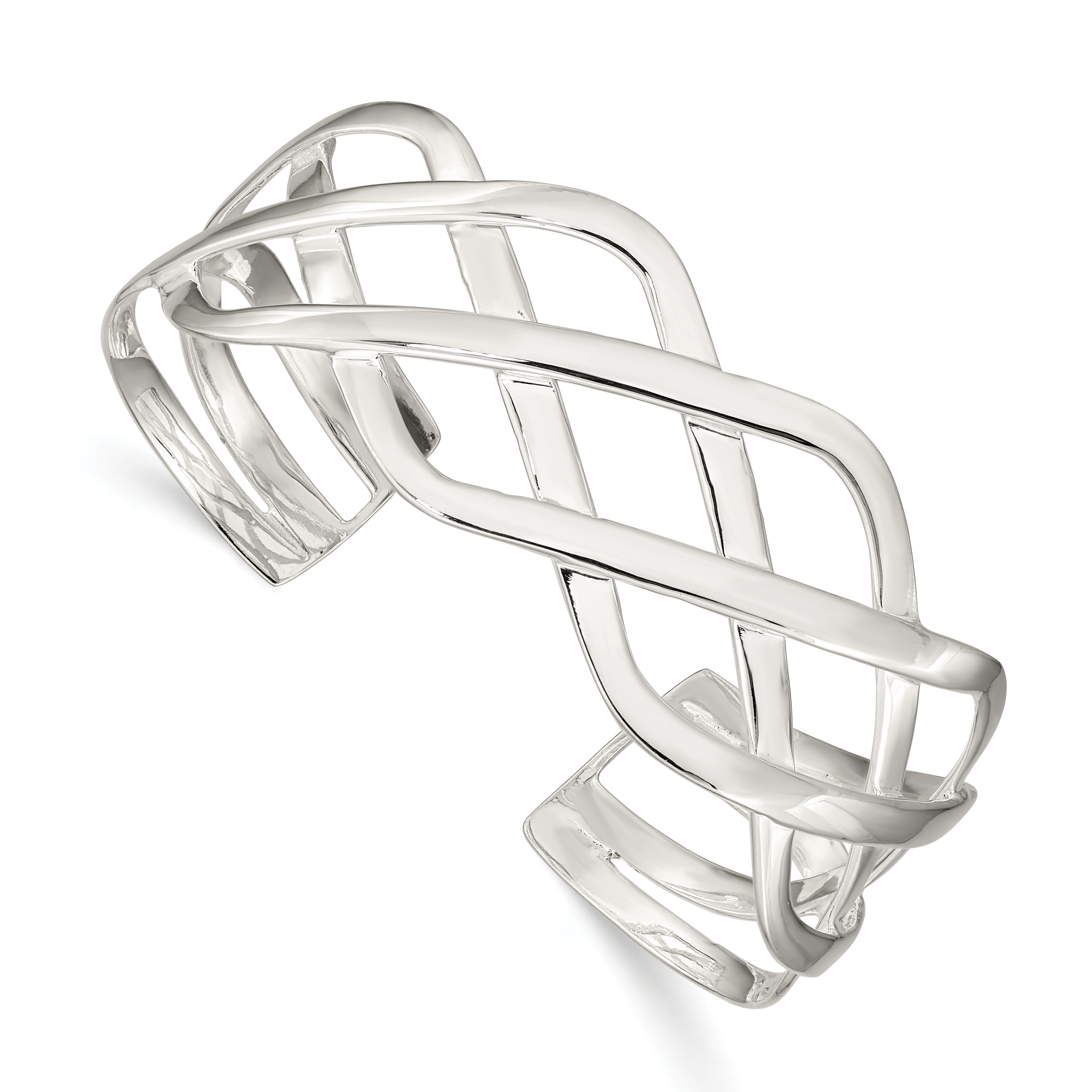 Sterling Silver Woven Design Cuff Bangle (QB525)