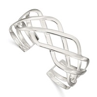 Sterling Silver Polished Woven Design Cuff Bangle view 1