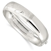 Sterling Silver Polished Diamond-cut Textured 14.25mm Flexible Bangle view 1