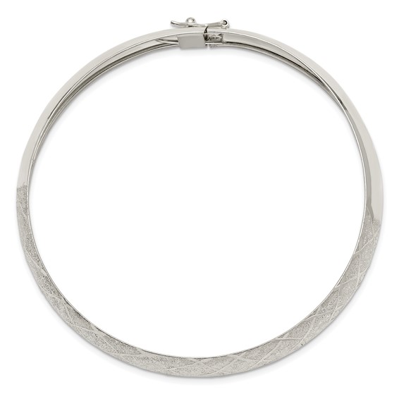 Sterling Silver 10mm Polished D/C Textured Flexible Bangle