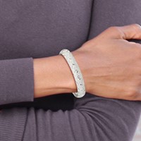 Sterling Silver Polished Diamond-cut Textured 10mm Flexible Bangle view 4