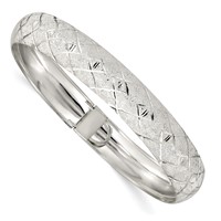 Sterling Silver Polished Diamond-cut Textured 10mm Flexible Bangle view 1