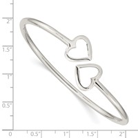 Sterling Silver Polished Two Hearts Flexible Bangle view 3