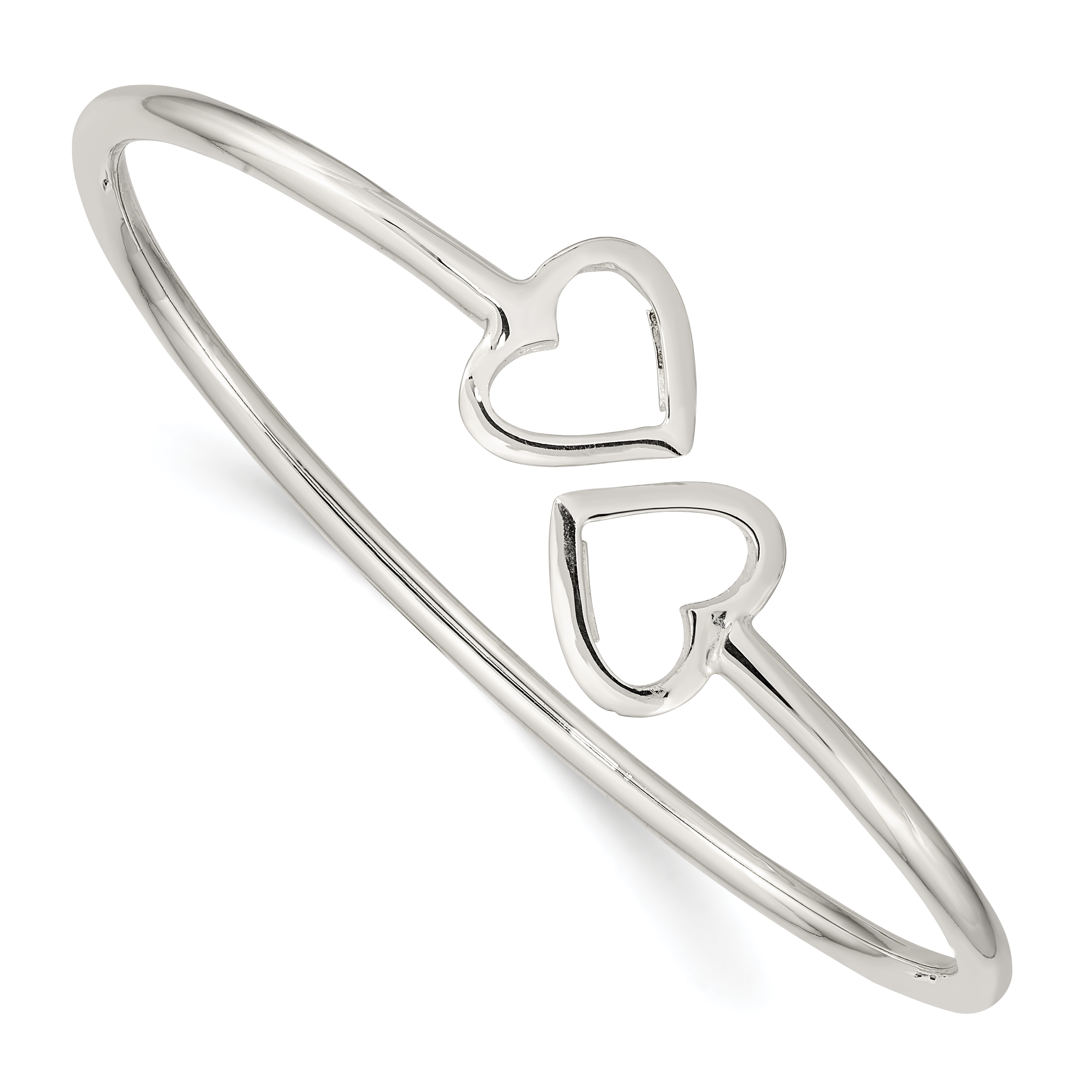 Sterling Silver Polished Heart Bangle (QB597)