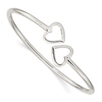 Sterling Silver Polished Two Hearts Flexible Bangle view 1
