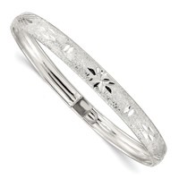 Sterling Silver Laser and Diamond-cut 6.5mm Flexible Bangle view 1