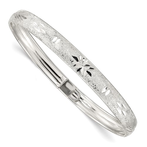 Sterling Silver Laser and Diamond-cut 6.5mm Flexible Bangle
