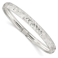 Sterling Silver Laser and Diamond-cut 6.5mm Flexible Bangle view 1