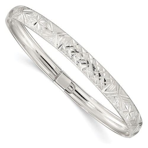 Sterling Silver Laser and Diamond-cut 6.5mm Flexible Bangle