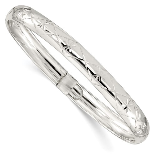 Sterling Silver Diamond-cut 7mm Flexible Bangle