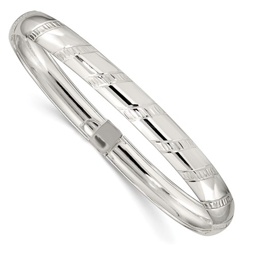 Sterling Silver Diamond-cut 7mm Flexible Bangle