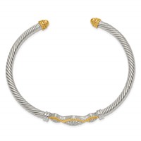 Sterling Silver Rhodium-plated Bangle with Vermeil CZ Rope Design Cuff view 2