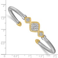 Sterling Silver Rhodium-plated Bangle with Vermeil CZ Rope Design Cuff view 3