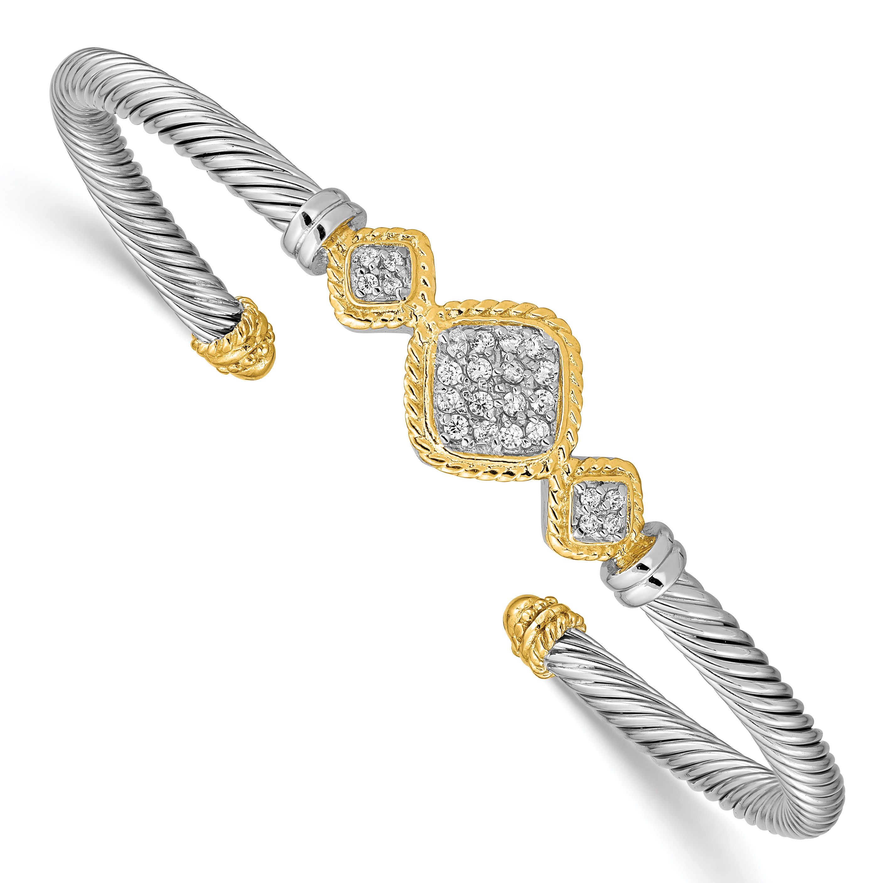 Sterling Silver Vermeil CZ Rope Design Bangle (QB639)