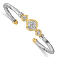 Sterling Silver Rhodium-plated Bangle with Vermeil CZ Rope Design Cuff view 1
