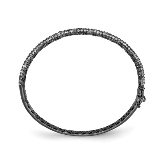 Sterling Shimmer Sterling Silver Black Rhodium-plated 175 Stone Pavé CZ Hinged Bangle Bracelet