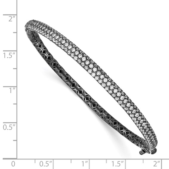 Sterling Shimmer Sterling Silver Black Rhodium-plated 175 Stone Pavé CZ Hinged Bangle Bracelet