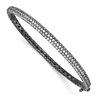 Sterling Shimmer Sterling Silver Black Rhodium-plated 175 Stone Pavé CZ Hinged Bangle Bracelet