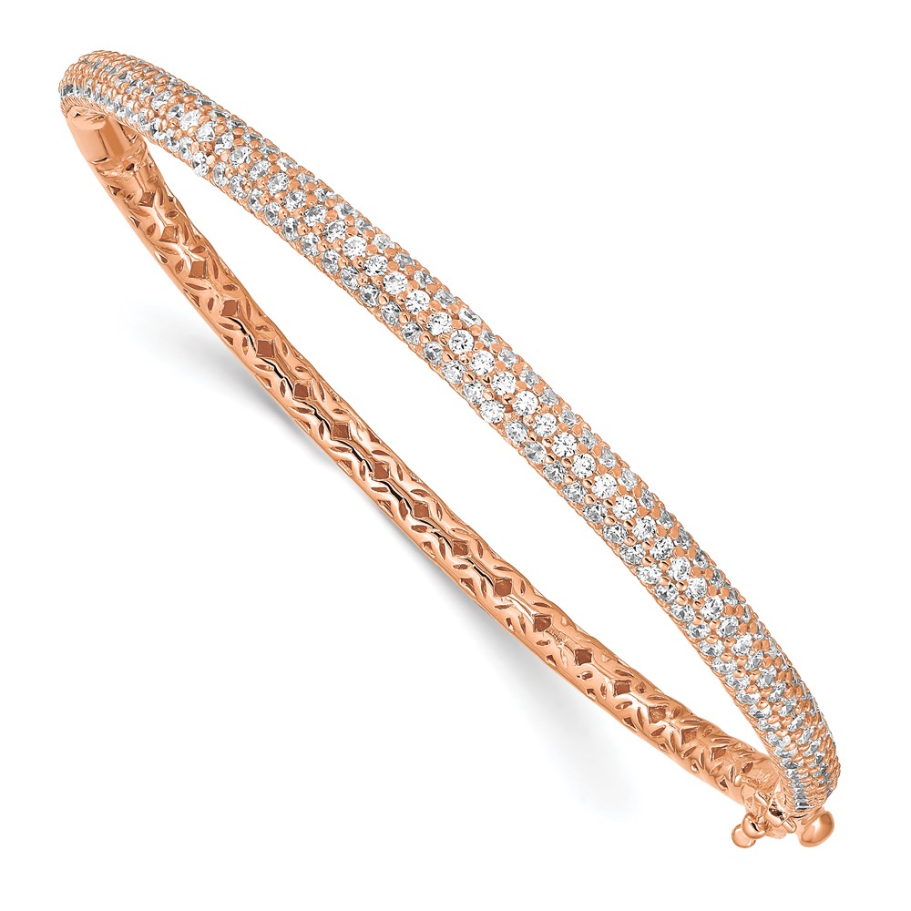 Sterling Shimmer Sterling Silver Rose-tone Flash Rose Gold-plated 175 Stone Pavé CZ Hinged Bangle Bracelet