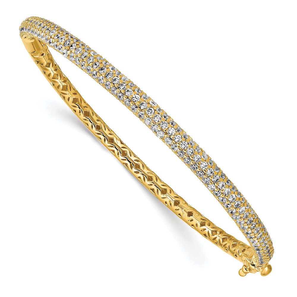 Sterling Shimmer Sterling Silver Gold-tone Flash Gold-plated 175 Stone Pavé CZ Hinged Bangle Bracelet