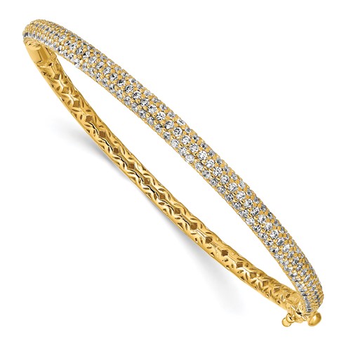 Sterling Shimmer Sterling Silver Gold-tone Flash Gold-plated 175 Stone Pavé CZ Hinged Bangle Bracelet