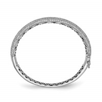 Sterling Shimmer Sterling Silver Rhodium-plated 303 Stone CZ Pavé Hinged Bangle view 2
