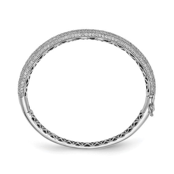 Sterling Shimmer Sterling Silver Rhodium-plated 303 Stone CZ Pavé Hinged Bangle