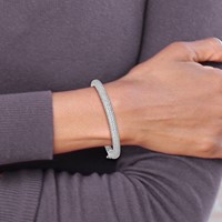 Sterling Shimmer Sterling Silver Rhodium-plated 303 Stone CZ Pavé Hinged Bangle view 4