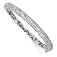 Sterling Shimmer Sterling Silver Rhodium-plated 303 Stone CZ Pavé Hinged Bangle view 1