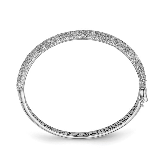 Sterling Shimmer Sterling Silver Rhodium-plated 360 Stone CZ Pavé Hinged Bangle