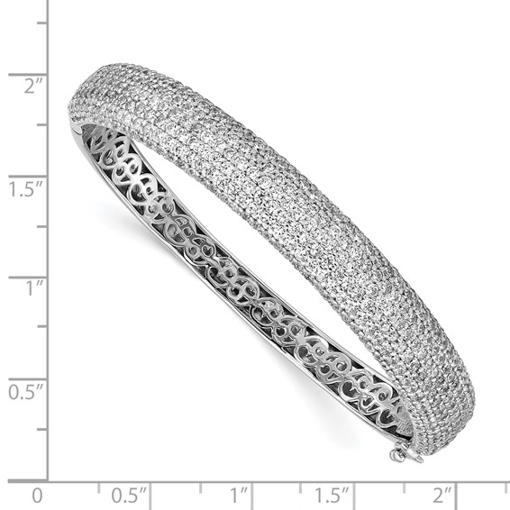 Sterling Shimmer Sterling Silver Rhodium-plated 360 Stone CZ Pavé Hinged Bangle